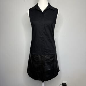 Bailey 44 Black Sleeveless Faux Leather Hem Shift Dress – XS Made in USA